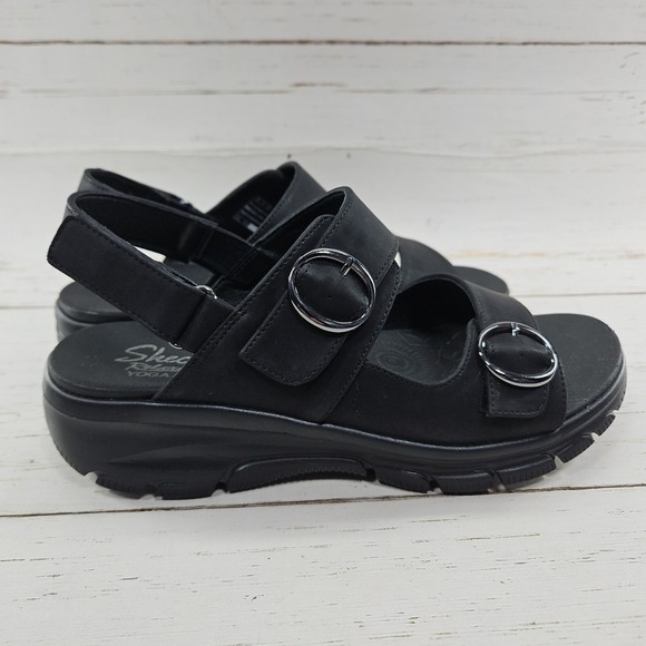Skechers Easy Going Certified Charm Womens 9 Wide Black Adjustable Vegan Sandals - Picture 5 of 10